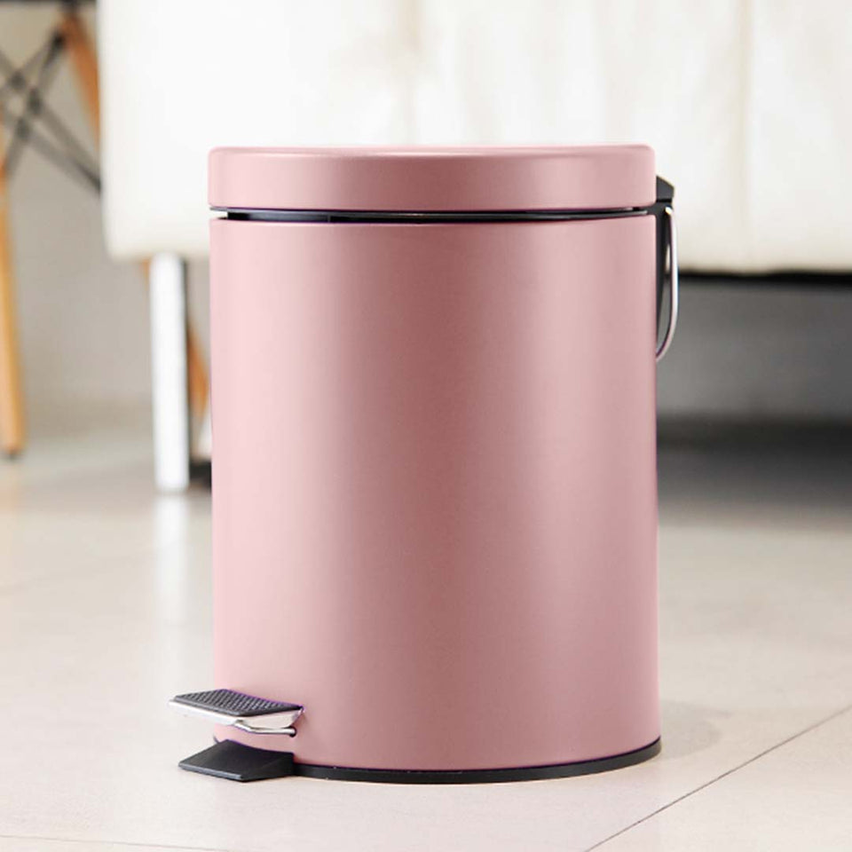SOGA 12L Modern Foot Pedal Trash Bin Waste Kitchen Bathroom Stainless Steel Round Pink