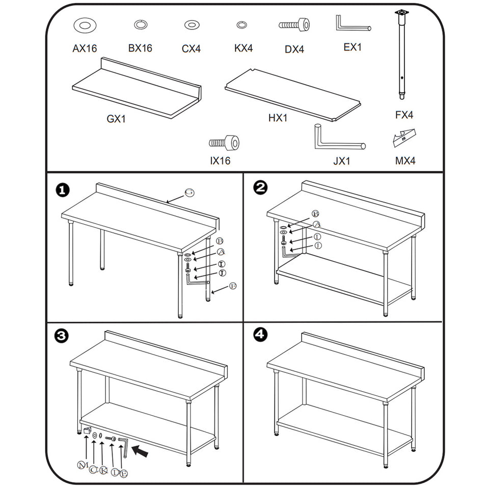 SOGA Commercial Catering Kitchen Stainless Steel Prep Work Bench Table with Back-splash 80*70*85cm