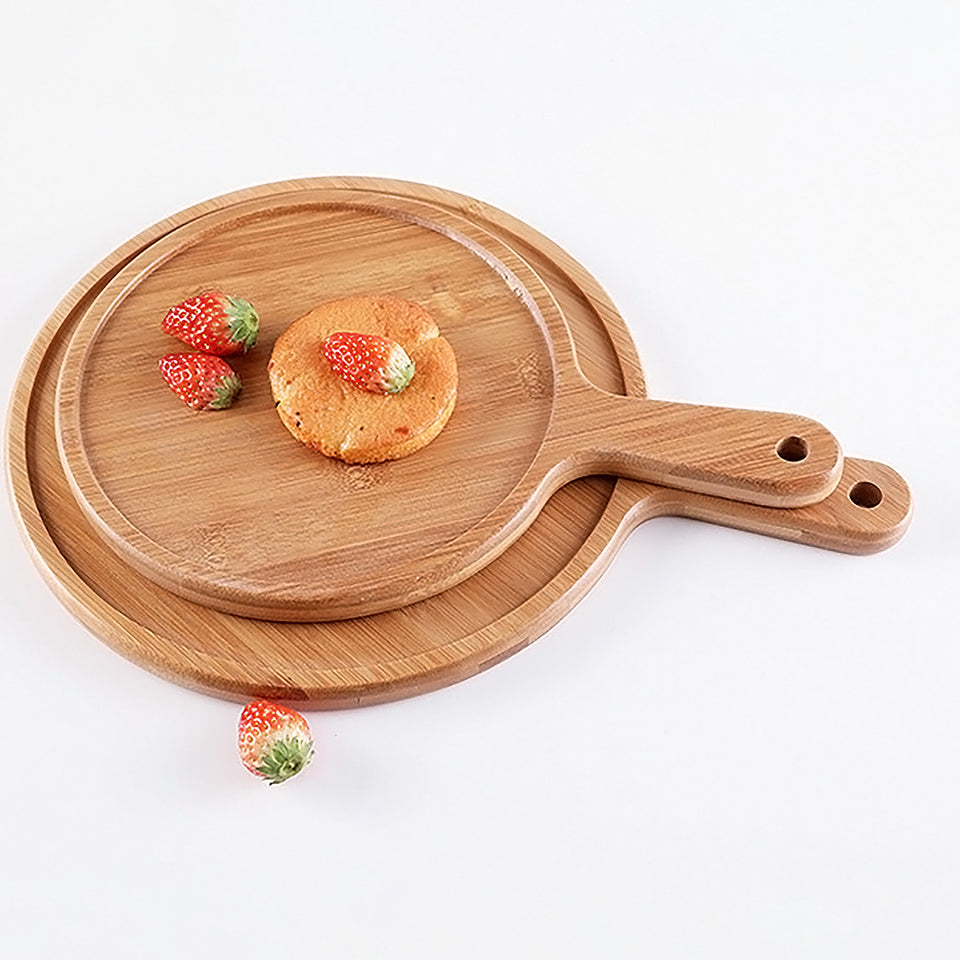 SOGA 2X 6 inch Blonde Round Premium Wooden Serving Tray Board Paddle with Handle Home Decor