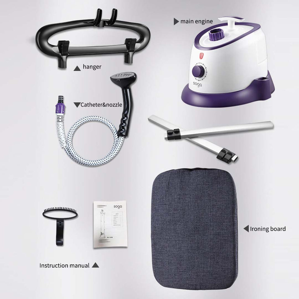 SOGA Garment Steamer Vertical Twin Pole Clothes 1700ml 1800w Steaming Kit Purple