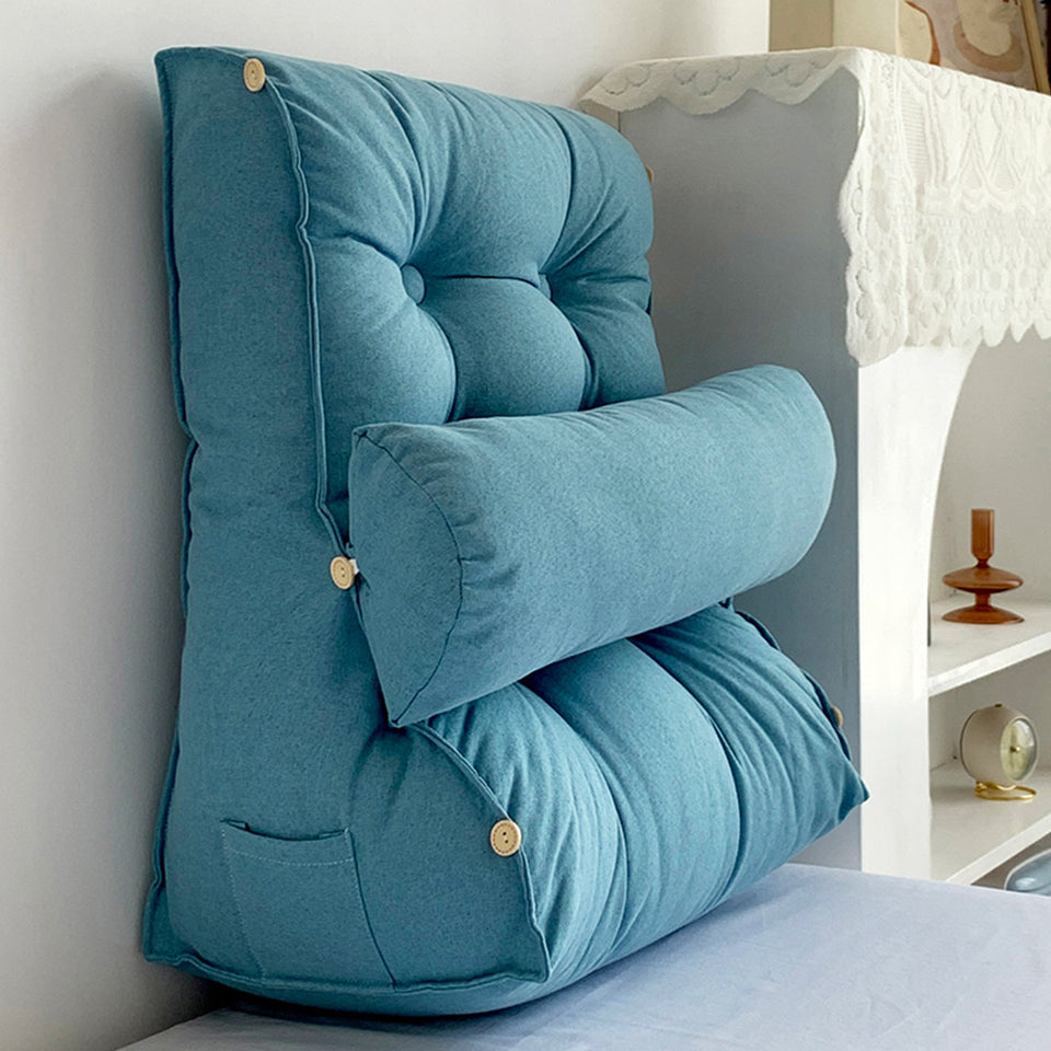 SOGA 60cm Blue Triangular Wedge Lumbar Pillow Headboard Backrest Sofa Bed Cushion Home Decor