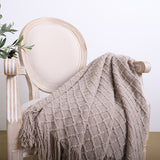 SOGA Coffee Diamond Pattern Knitted Throw Blanket Warm Cozy Woven Cover Couch Bed Sofa Home Decor with Tassels