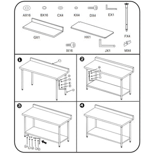 SOGA Commercial Catering Kitchen Stainless Steel Prep Work Bench Table with Back-splash 120*70*85cm