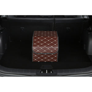 SOGA Leather Car Boot Collapsible Foldable Trunk Cargo Organizer Portable Storage Box Coffee/Gold Stitch Small
