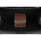 SOGA Leather Car Boot Collapsible Foldable Trunk Cargo Organizer Portable Storage Box Coffee/Gold Stitch Small