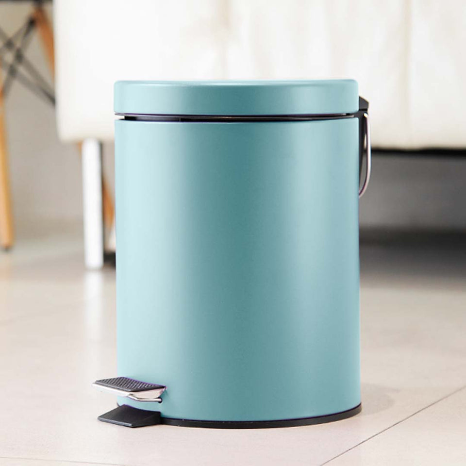 SOGA 7L Modern Foot Pedal Trash Bin Waste Kitchen Bathroom Stainless Steel Round Blue