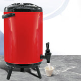 SOGA 4X 14L Stainless Steel Insulated Milk Tea Barrel Hot and Cold Beverage Dispenser Container with Faucet Red