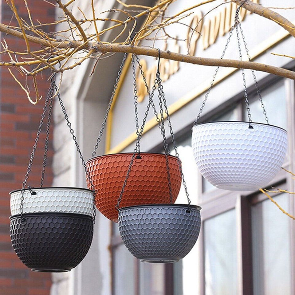 SOGA 2-Pack White Medium Hanging Resin Self-Watering Flower Pot Planter