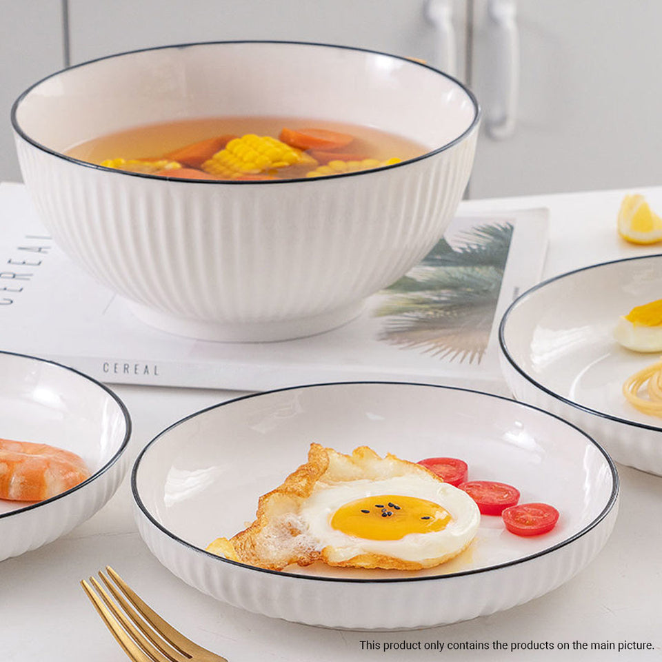 SOGA White Japanese Style Ceramic Dinnerware Crockery Soup Bowl Plate Server Kitchen Home Decor Set of 5
