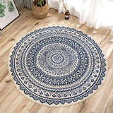 SOGA 2X Dark Blue Carpet Soft Linen Bohemian Non-Slip Floor Retro Minimalist Round Rug Home Decor with Tassels