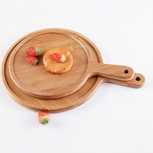 SOGA 2X 7 inch Blonde Round Premium Wooden Serving Tray Board Paddle with Handle Home Decor