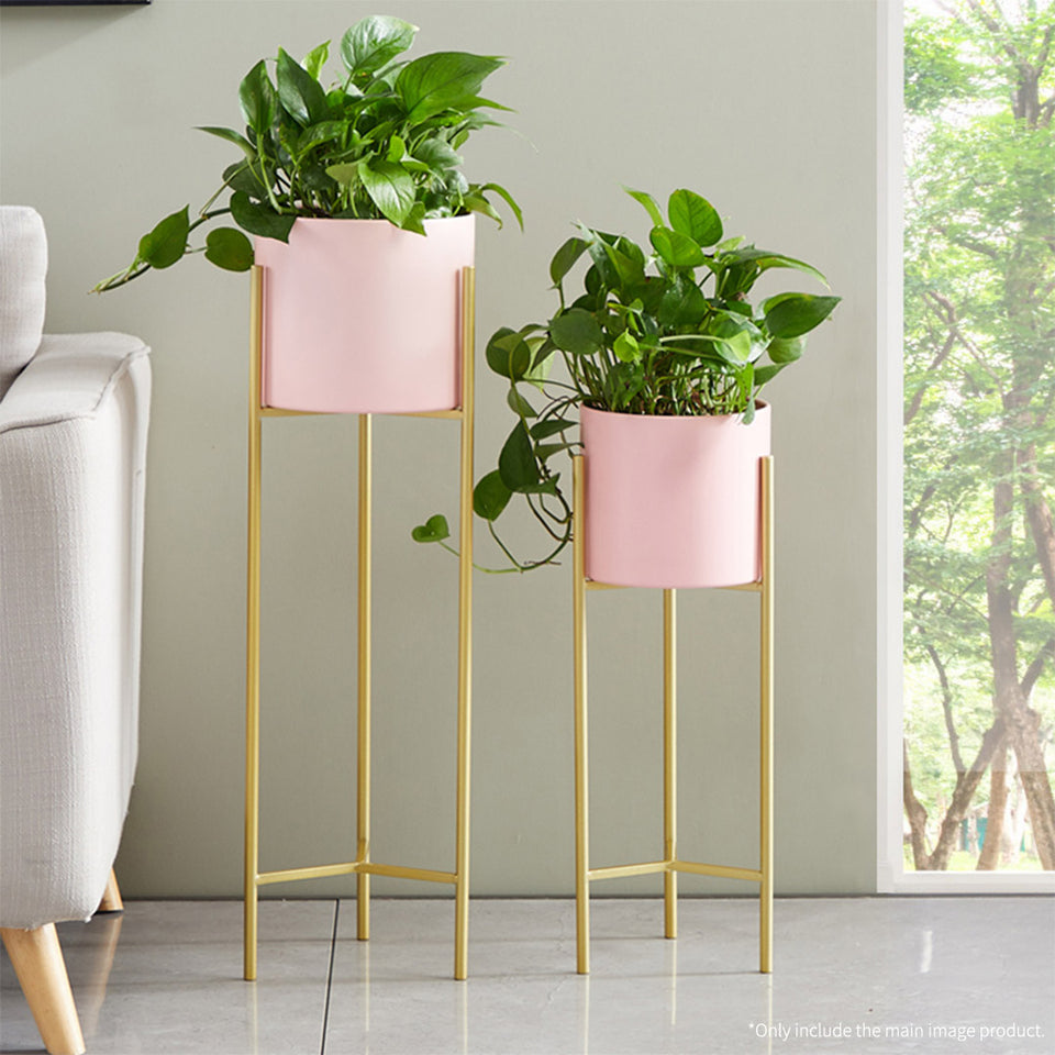 gold plant pot stand SOGA 2 Layer 42cm Gold Metal Plant Stand with Pink Flower Pot Holder C – buyinaus