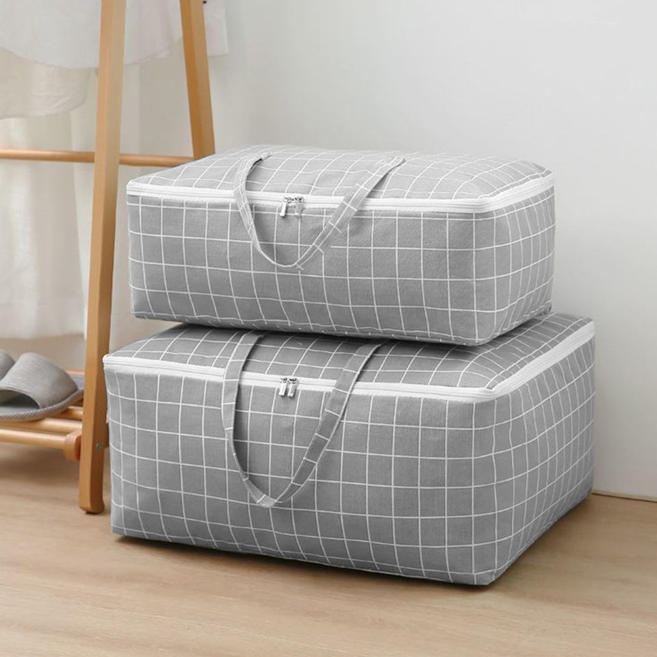 SOGA 2X Grey Plaid Medium Storage Luggage Bag Double Zipper Foldable Travel Organiser Essentials