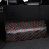 SOGA Leather Car Boot Collapsible Foldable Trunk Cargo Organizer Portable Storage Box Black/Red Stitch Large