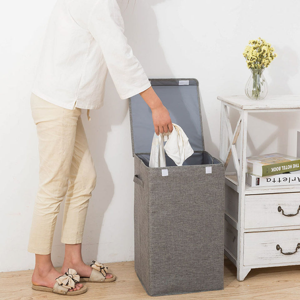 SOGA Grey Large Collapsible Laundry Hamper Storage Box Foldable Canvas Basket Home Organiser Decor