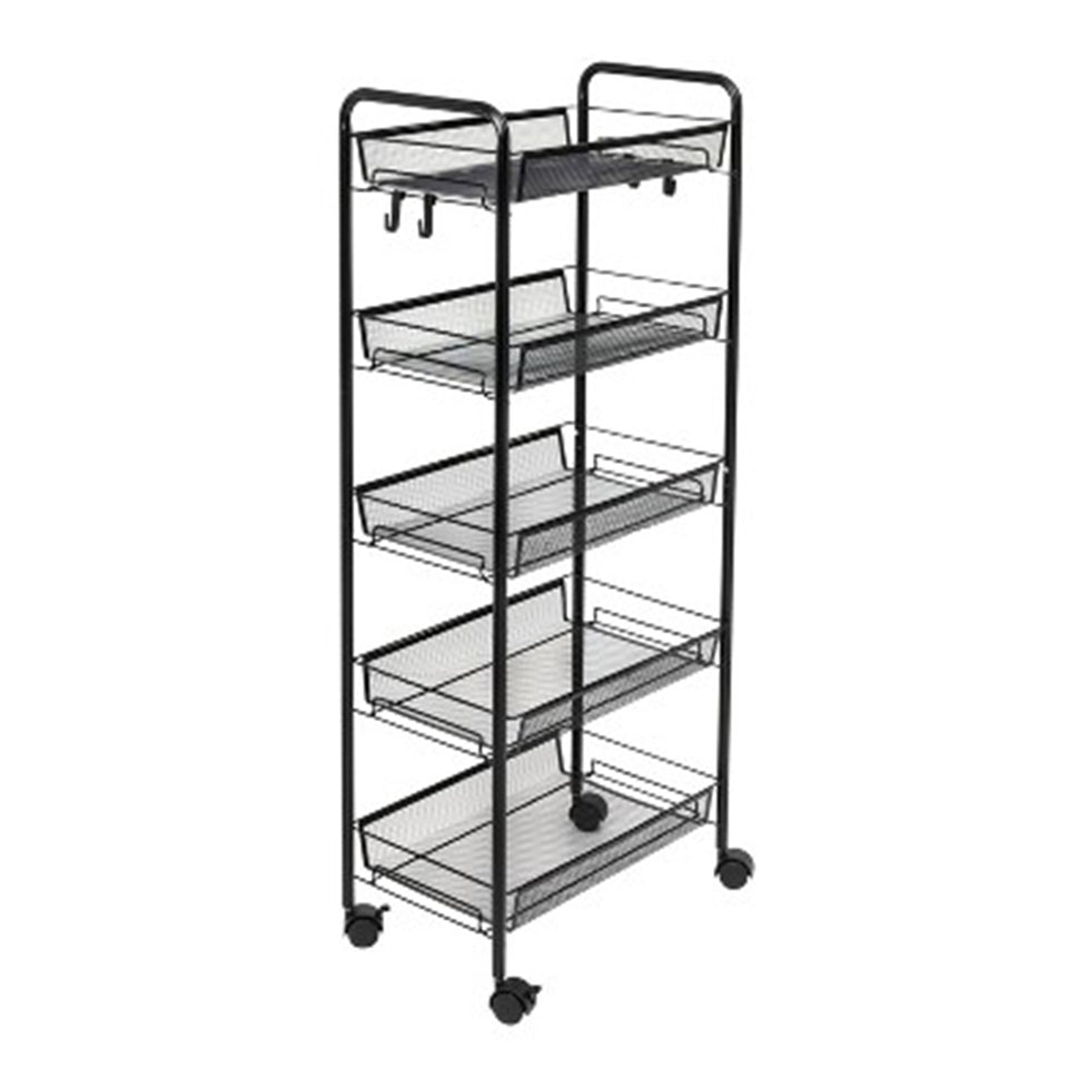 SOGA 5 Tier Steel Black Bee Mesh Kitchen Cart Multi-Functional Shelves Storage Organizer with Wheels