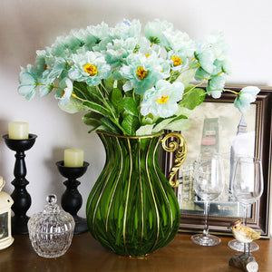 SOGA Green European Colored Glass Home Decor Jar Flower Vase with Metal Handle