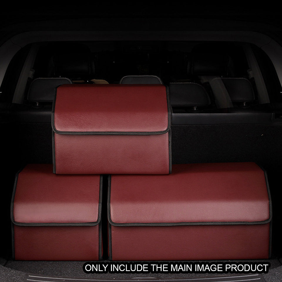 SOGA Leather Car Boot Collapsible Foldable Trunk Cargo Organizer Portable Storage Box Red Small