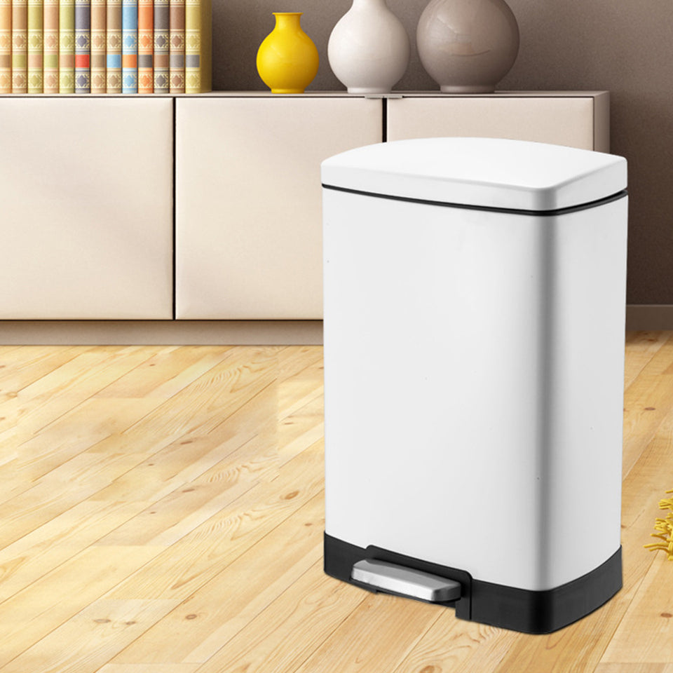 SOGA 2-Pack 12L White Stainless Steel Foot Pedal Trash Bin