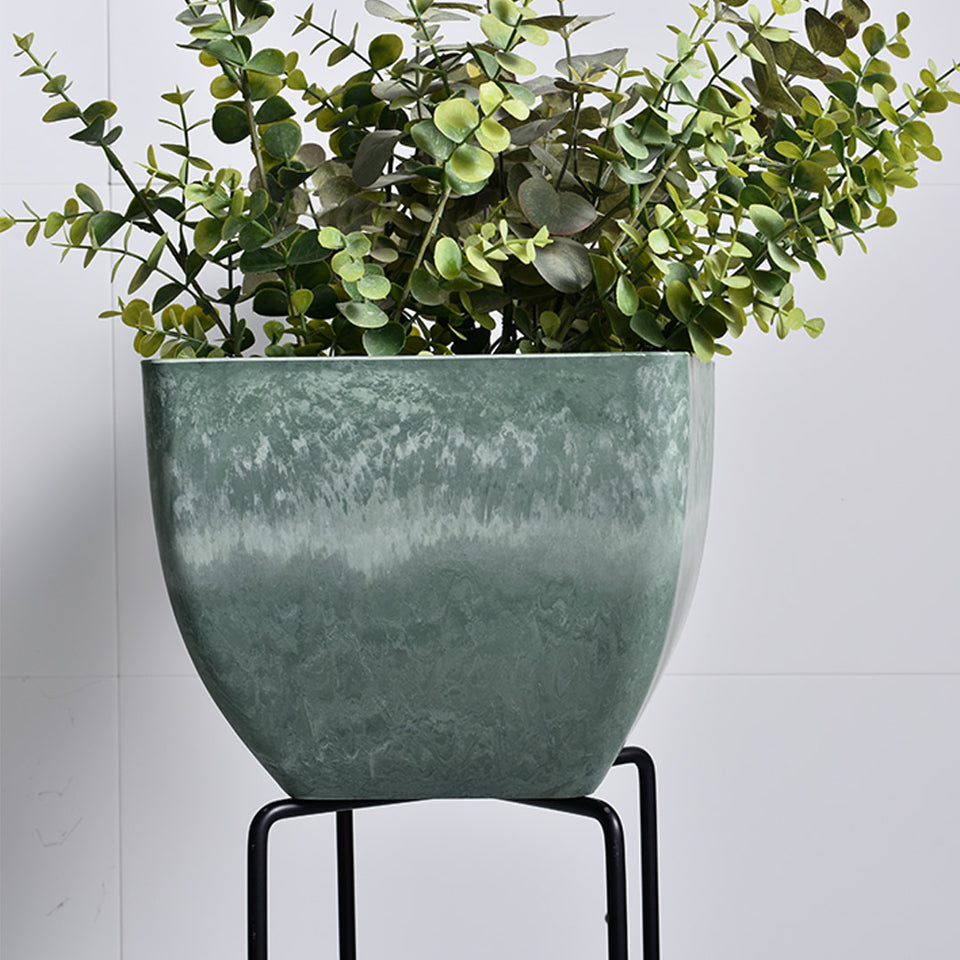 SOGA 2X 32cm Green Grey Square Resin Plant Flower Pot in Cement Pattern Planter Cachepot for Indoor Home Office