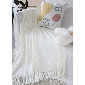 SOGA White Acrylic Knitted Throw Blanket Solid Fringed Warm Cozy Woven Cover Couch Bed Sofa Home Decor