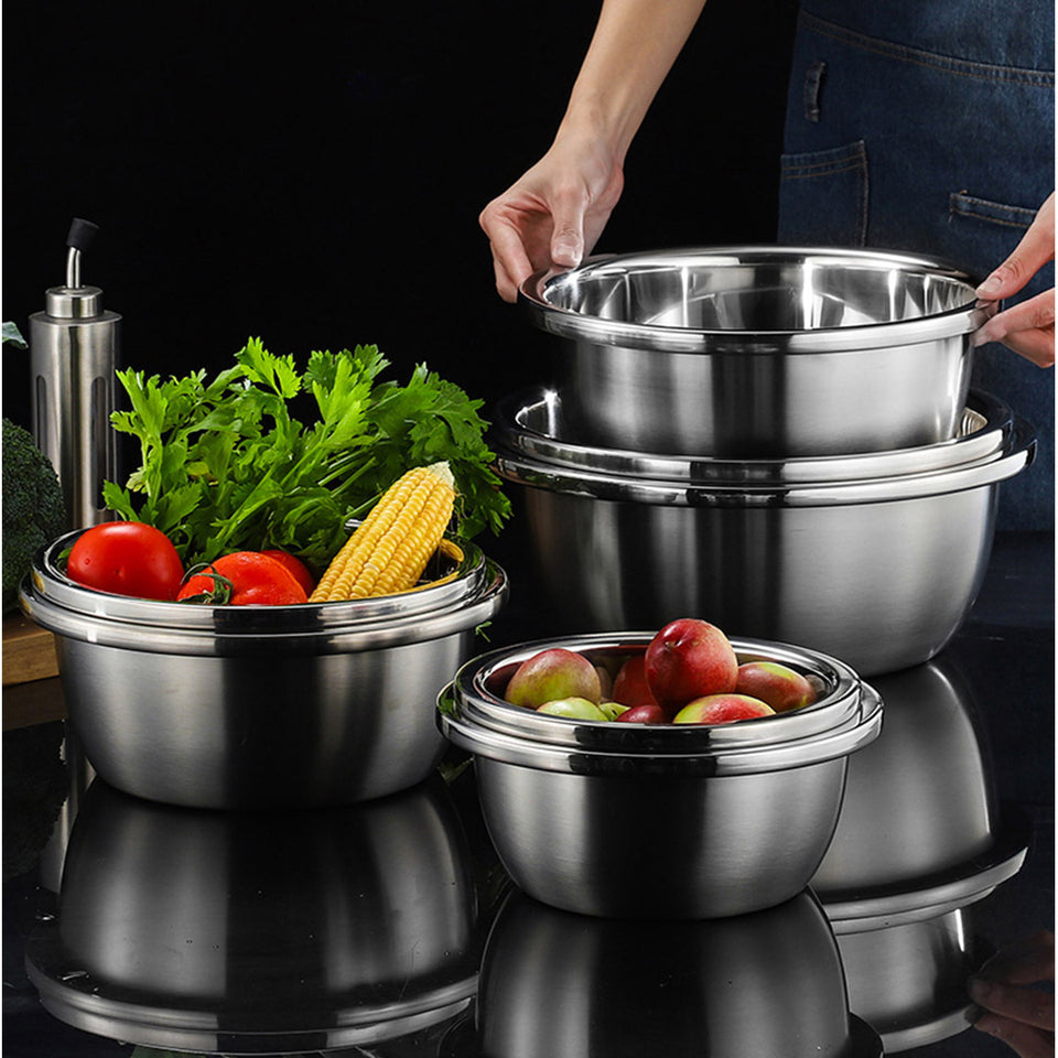 SOGA 2X 3Pcs Deepen Polished Stainless Steel Stackable Baking Washing Mixing Bowls Set Food Storage Basin