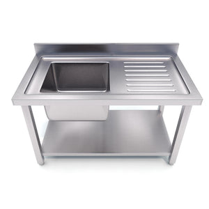 SOGA Commercial Kitchen Sink Work Bench Stainless Steel Food Prep Table 160*70*85cm