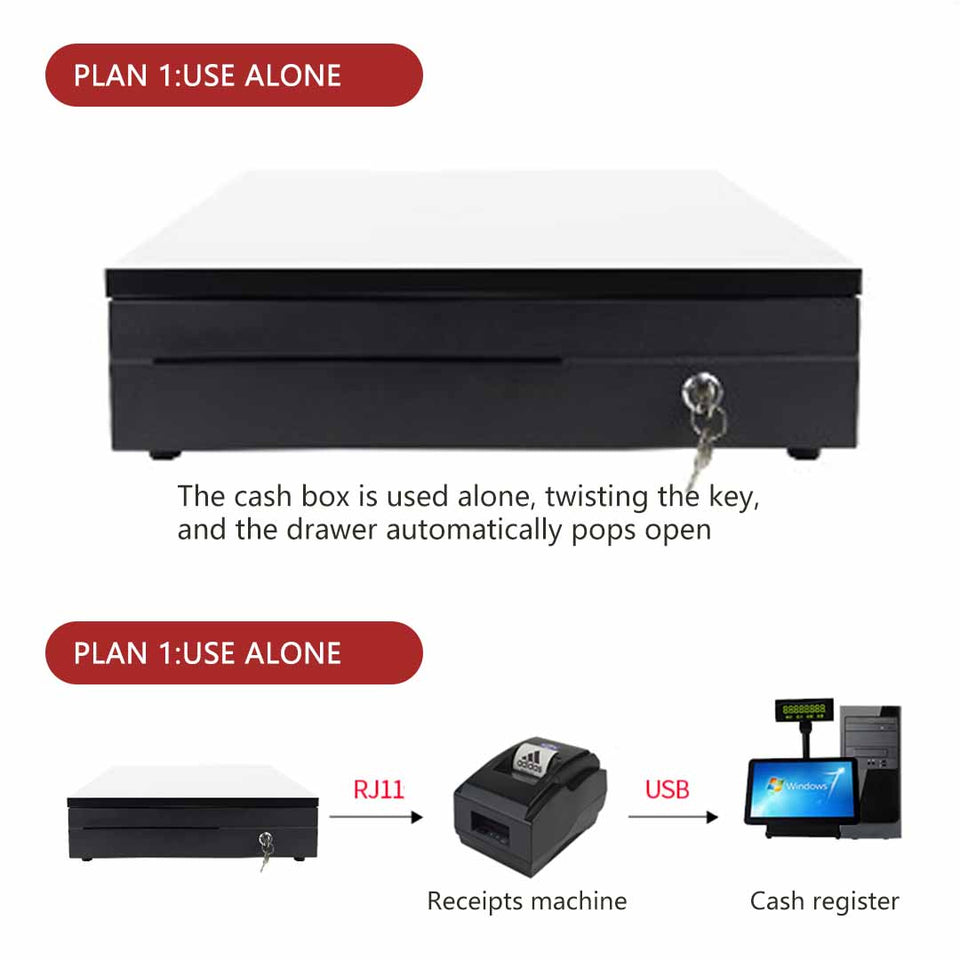SOGA Black Heavy Duty Cash Drawer Electronic 4 Bills 8 Coins Cheque Slot Tray Pos 350