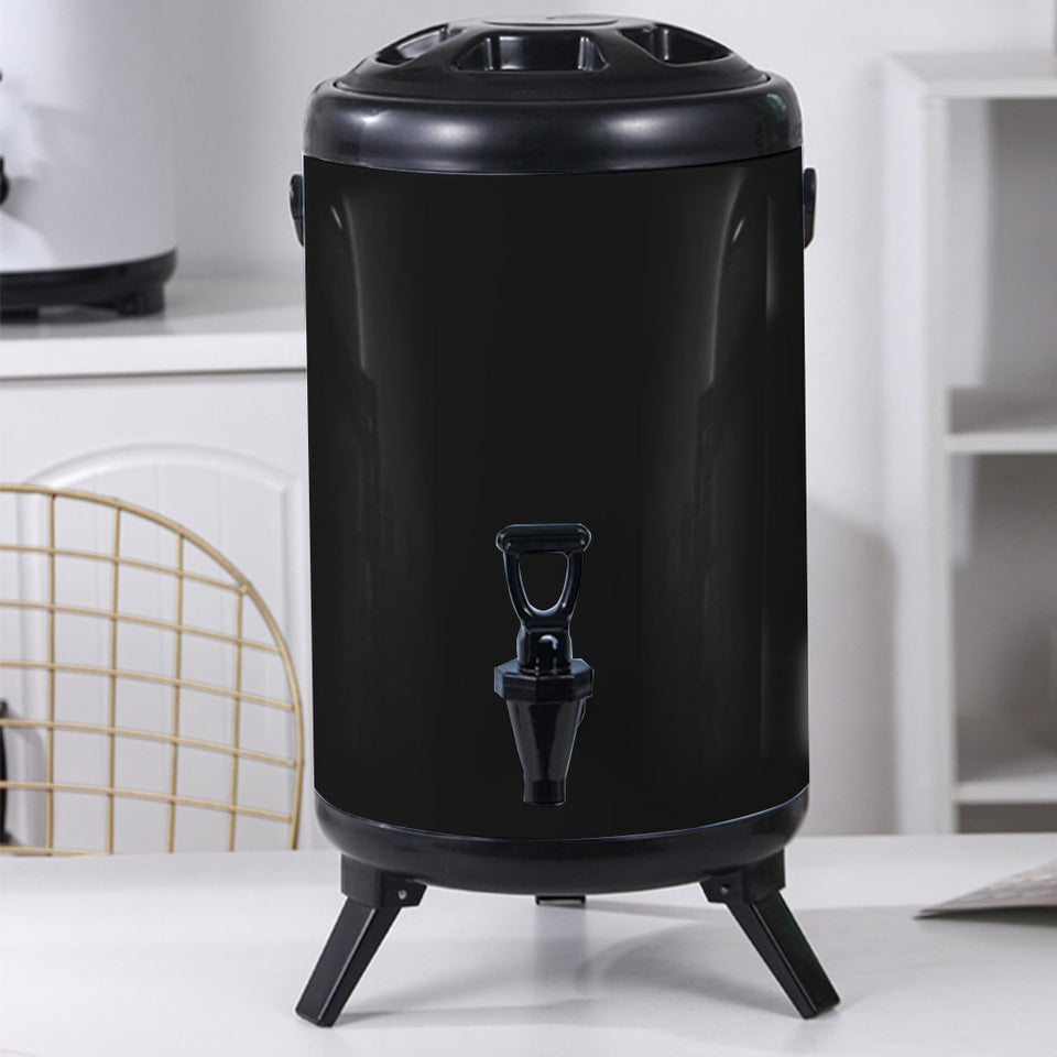 SOGA 4X 16L Stainless Steel Insulated Milk Tea Barrel Hot and Cold Beverage Dispenser Container with Faucet Black