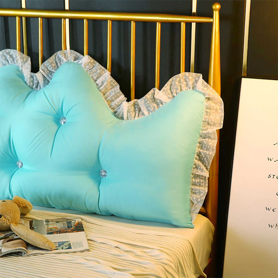 SOGA 2X 150cm Light Blue Princess Bed Pillow Headboard Backrest Bedside Tatami Sofa Cushion with Ruffle Lace Home Decor