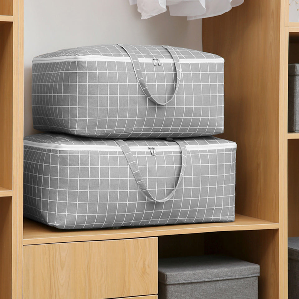 SOGA Grey Plaid Large Storage Luggage Bag Double Zipper Foldable Travel Organiser Essentials