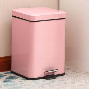 SOGA Foot Pedal Stainless Steel Rubbish Recycling Garbage Waste Trash Bin Square 6L Pink