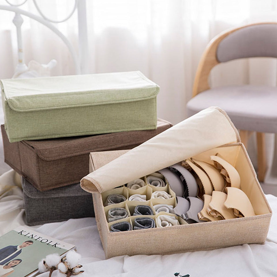SOGA Beige Flip Top Underwear Storage Box Foldable Wardrobe Partition Drawer Home Organiser