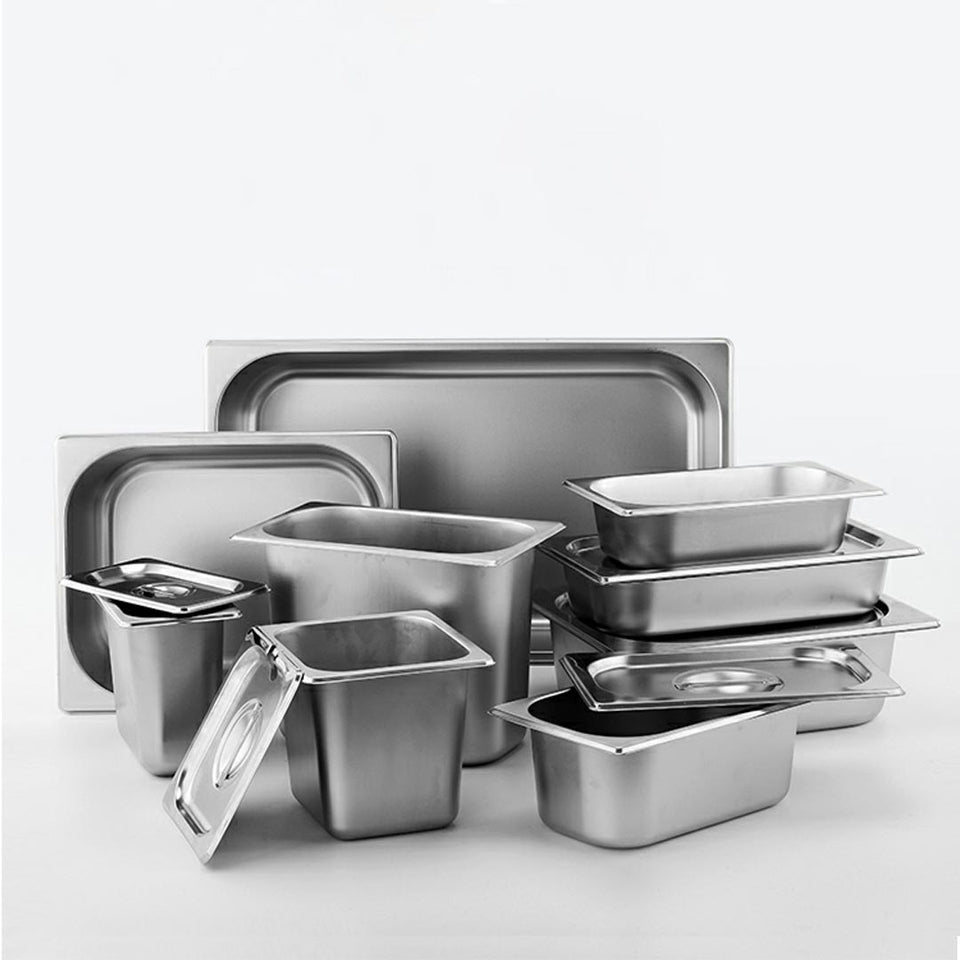 SOGA Gastronorm GN Pan Full Size 1/3 GN Pan 10cm Deep Stainless Steel Tray with Lid