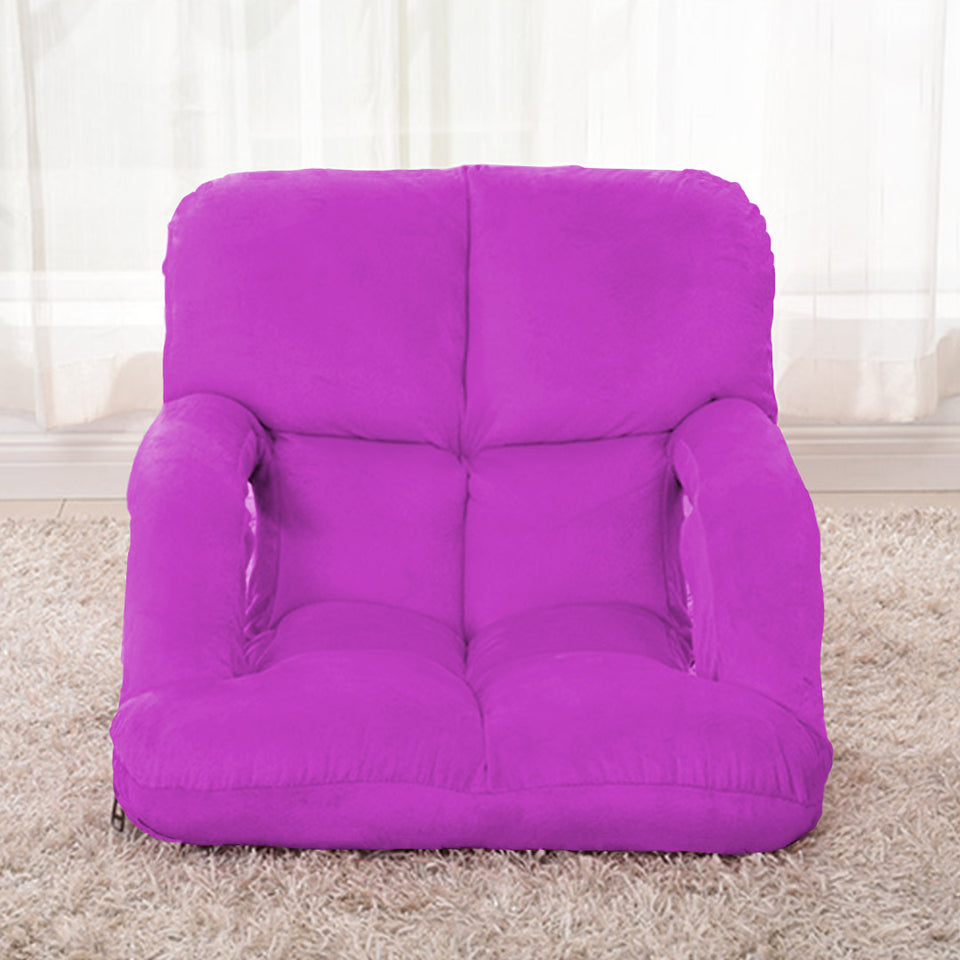 SOGA 2X Foldable Lounge Cushion Adjustable Floor Lazy Recliner Chair with Armrest Purple