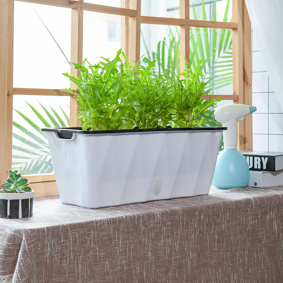 SOGA 2-Pack Large White Rectangular Plastic Flowerpot for Outdoor Garden