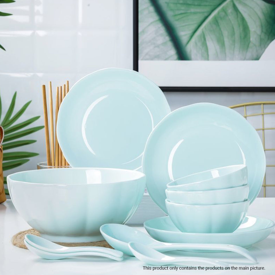 SOGA Light Blue Japanese Style Ceramic Dinnerware Crockery Soup Bowl Plate Server Kitchen Home Decor Set of 9