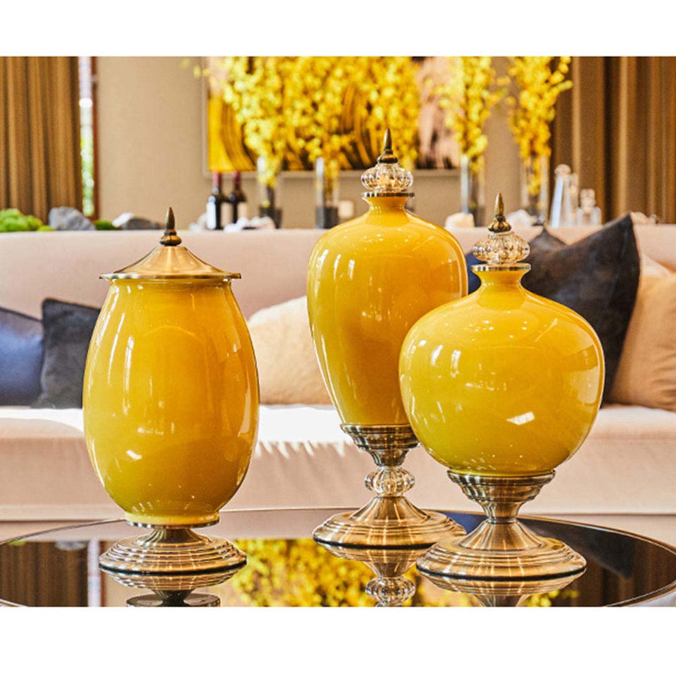 SOGA 2x 42cm Ceramic Oval Flower Vase with Gold Metal Base Dark Blue