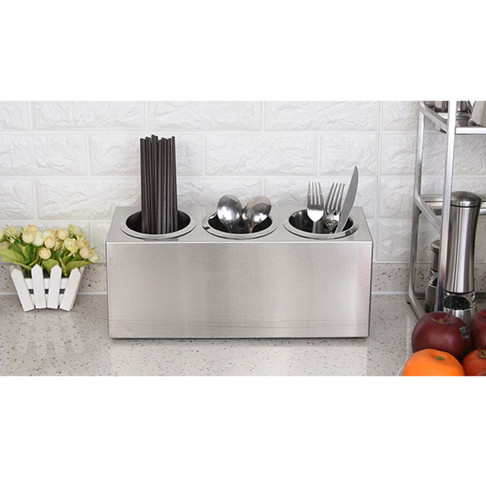 SOGA 2X 18/10 Stainless Steel Commercial Conical Utensils Cutlery Holder with 3 Holes
