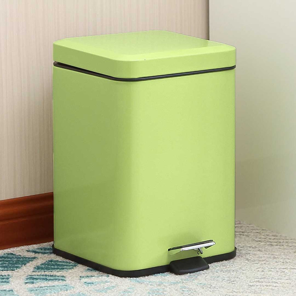 SOGA 2X Foot Pedal Stainless Steel Rubbish Recycling Garbage Waste Trash Bin Square 6L Green