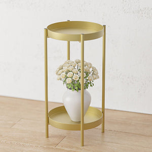 SOGA 2 Layer 50cm Gold Metal Plant Stand Flower Pot Holder Corner Shelving Rack Indoor Display