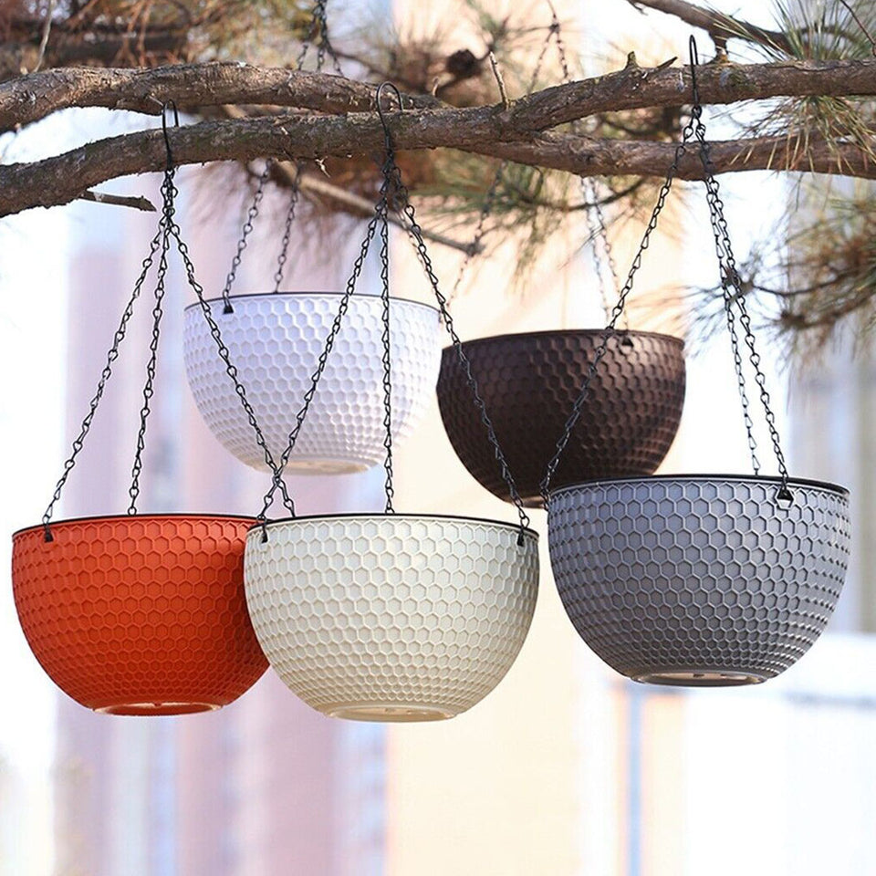 SOGA 2-Pack White Medium Hanging Resin Self-Watering Flower Pot Planter