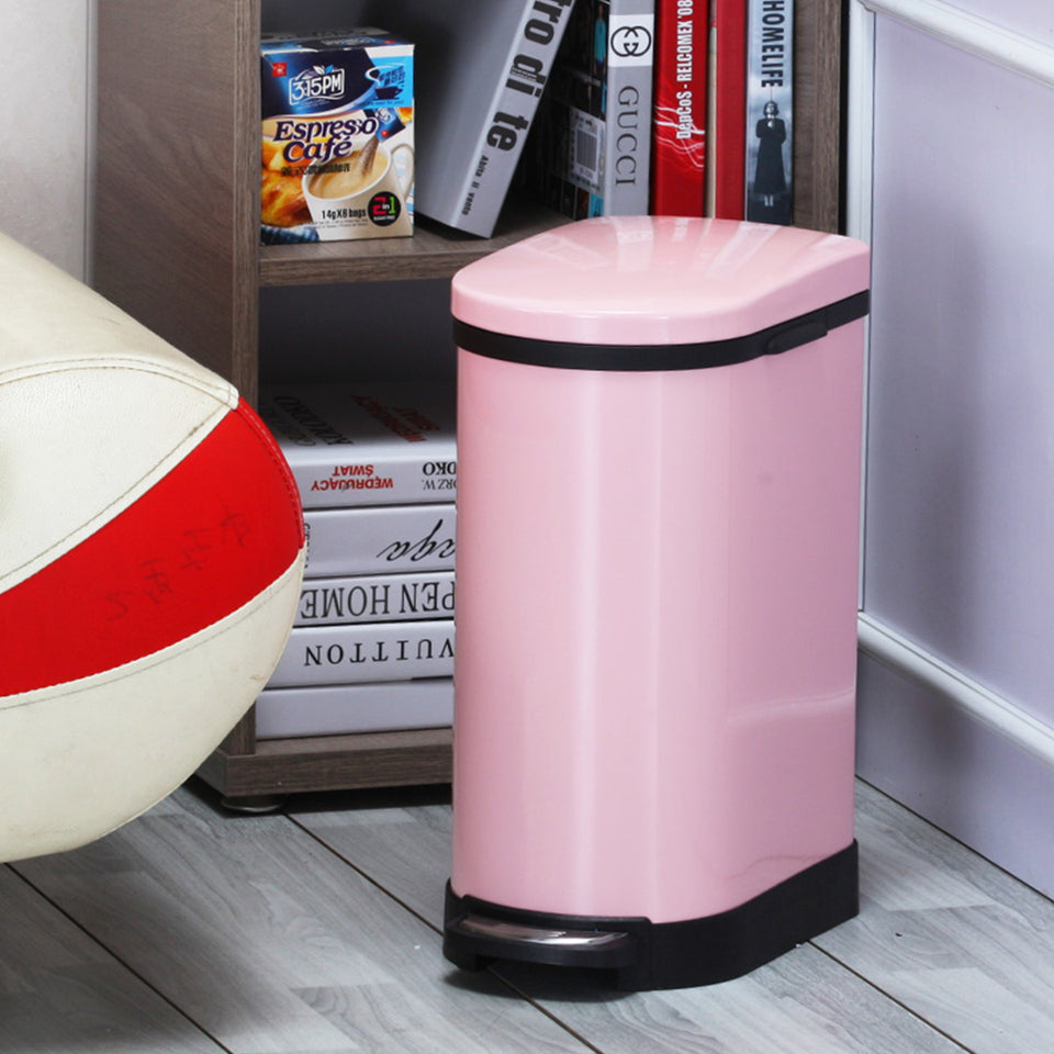 SOGA 2X Foot Pedal Stainless Steel Rubbish Recycling Garbage Waste Trash Bin 10L U Pink