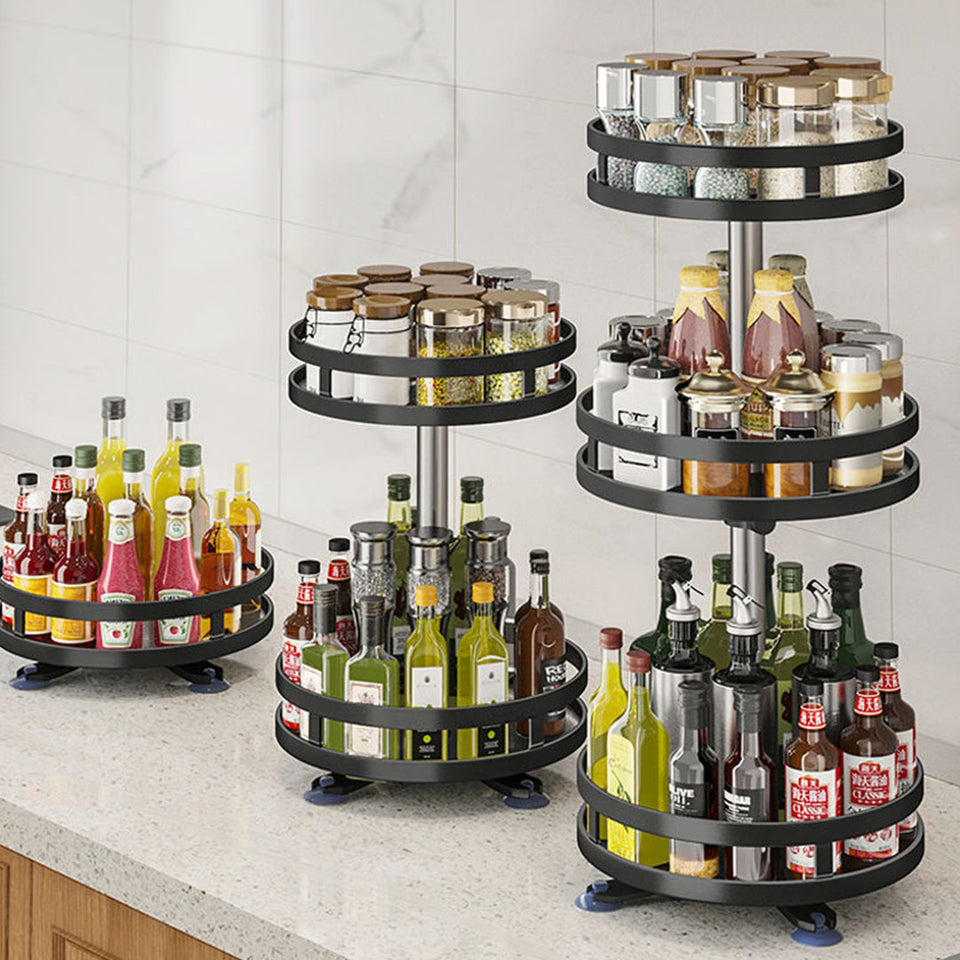 SOGA 2-Pack 3-Tier Steel Black Rotating Kitchen Spice & Seasoning Organizer Shelf