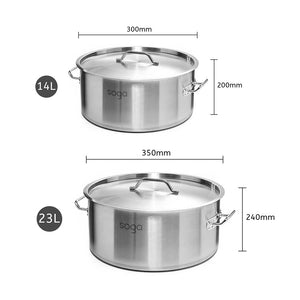 SOGA Stock Pot 14L 23L Top Grade Thick Stainless Steel Stockpot 18/10