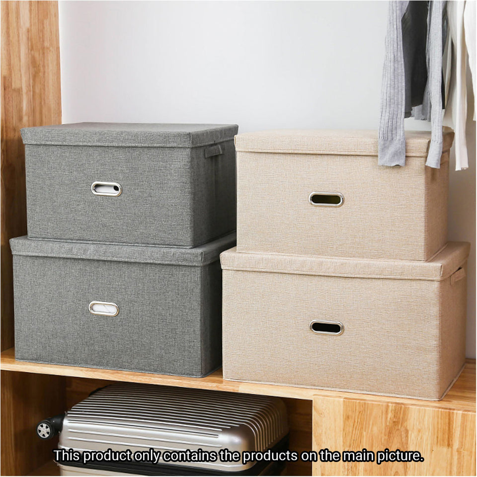 SOGA 2X Grey Small Foldable Canvas Storage Box Cube Clothes Basket Organiser Home Decorative Box