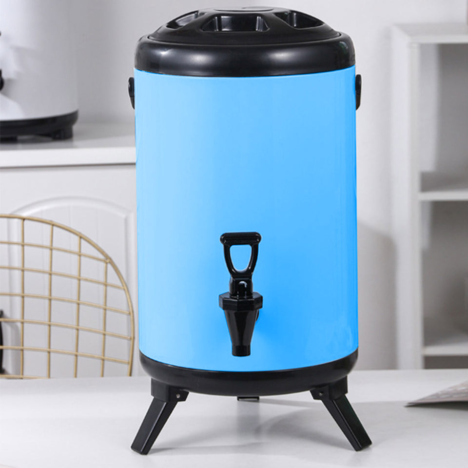SOGA 4X 10L Stainless Steel Insulated Milk Tea Barrel Hot and Cold Beverage Dispenser Container with Faucet Blue