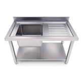 SOGA Commercial Kitchen Sink Work Bench Stainless Steel Food Prep Table 120*70*85cm
