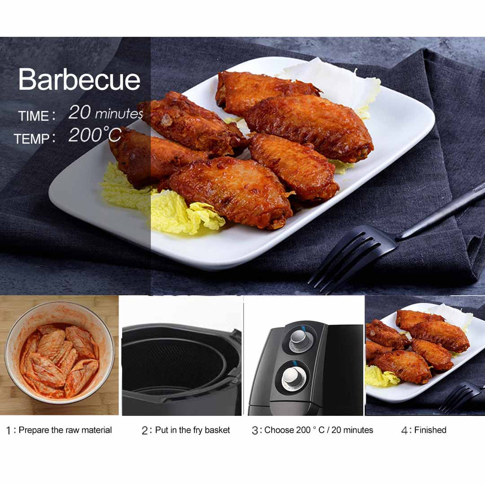 2.5L Black Air Fryer Low Fat Oil Less Healthy Fast Easy Deep Cooker Kitchen