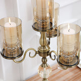 SOGA 58cm 4-Slots Glass Candlestick Candle Holder Stand Pillar Glass/Iron Metal